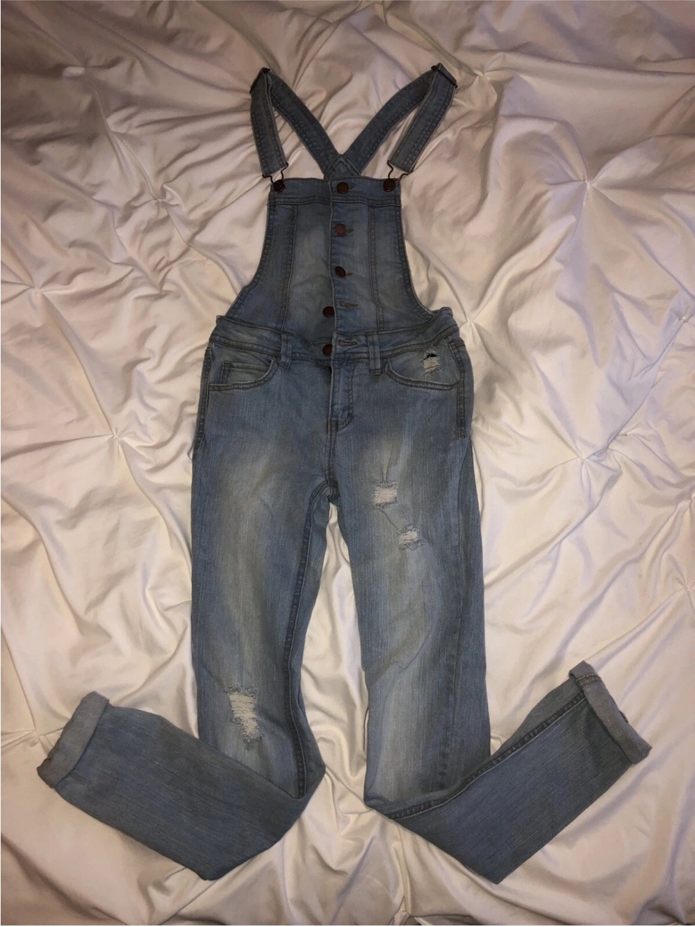 Tinseltown Light Blue Distressed Denim Overalls